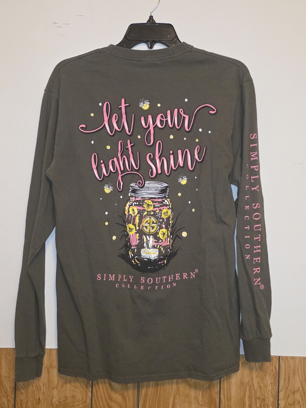 Simply Southern Olive Long Sleeve Shirt with Pink & Yellow Mason Jar Graphic